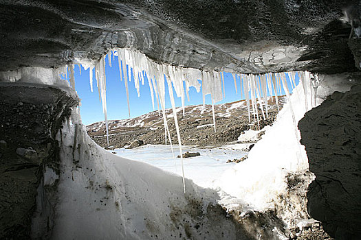 可可西里马兰冰川上的冰洞