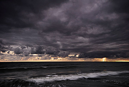 风暴,气氛,黃昏,波罗的海,海岸,岛屿,梅克伦堡前波莫瑞州,德国,欧洲