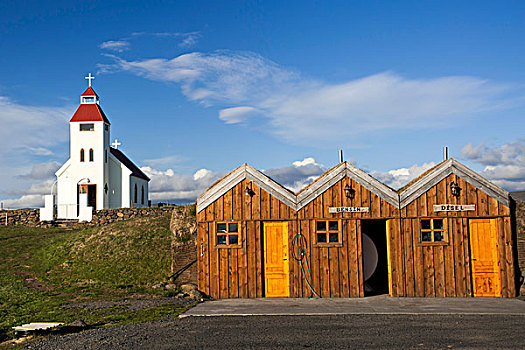 教堂,汽油,车站,木质,小屋,冰岛高地,冰岛,欧洲