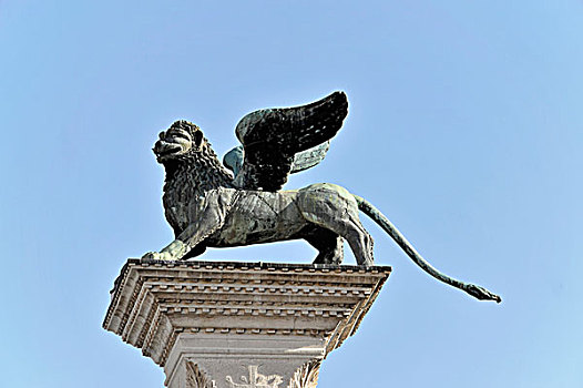 柱子,狮子,守护神,威尼斯,广场,意大利,欧洲