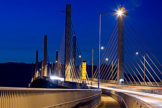 桥,交通,夜晚,动感,加拿大