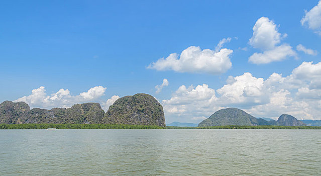 风景,石灰石,山,攀牙,省,泰国