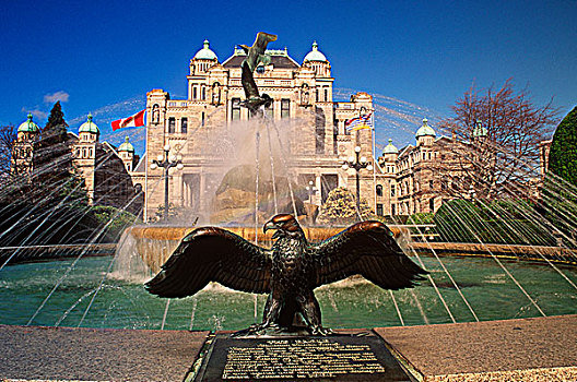 后面,入口,国会大厦,喷泉,维多利亚,温哥华岛,不列颠哥伦比亚省,加拿大