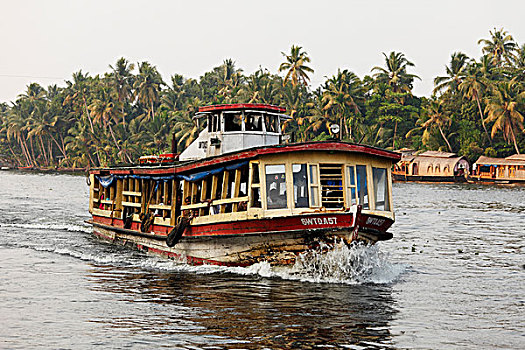 老,乘客,渡轮,河,死水,靠近,喀拉拉,印度,南亚,亚洲