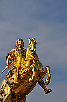 金色,骑乘,骑马,雕塑,奥古斯都,萨克森,德累斯顿,德国,欧洲