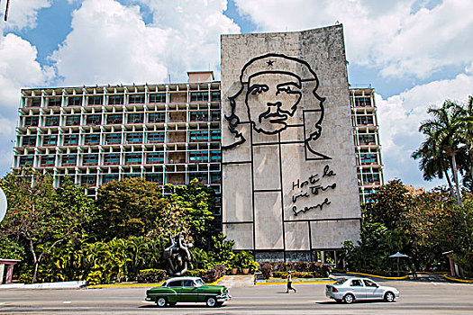 加勒比,古巴,哈瓦那,广场,中心,政府,办公室,巨大,头像,切-格瓦拉,侧面,室内,建筑