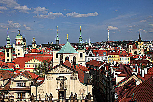 捷克共和国,布拉格,老城,天际线,航拍