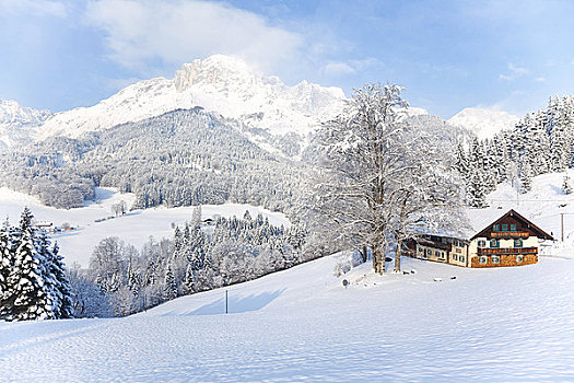 房子,贝希特斯加登阿尔卑斯山,德国,俯视图