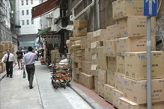香港,西部,地区,纸盒,街道