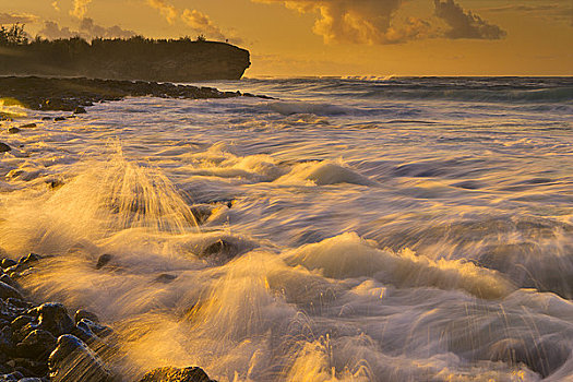 岩石构造,海岸,海滩,考艾岛,夏威夷,美国