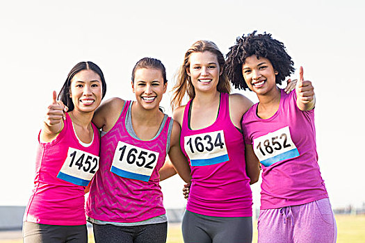 四个,微笑,跑步,支持,乳腺癌,马拉松,头像