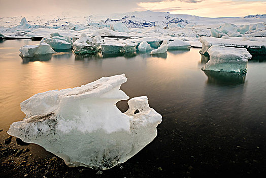 冰,冰山,痕迹,火山灰,冰河,湖,结冰,泻湖,瓦特纳冰川,杰古沙龙湖,南方,区域,冰岛,欧洲
