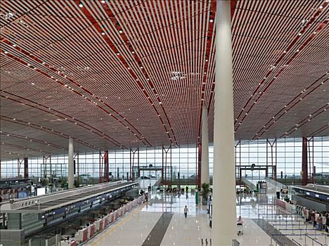 北京,首府,国际机场,登记区,红色,屋顶,水泥,柱子