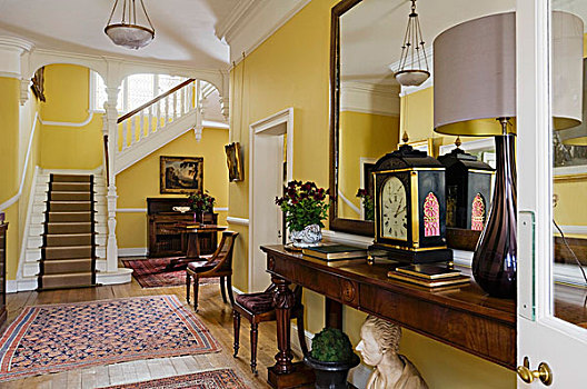 老式,摆饰,大厅,18世纪,英国,郊区住宅