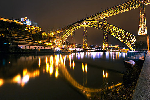 桥,波尔图,夜晚,葡萄牙