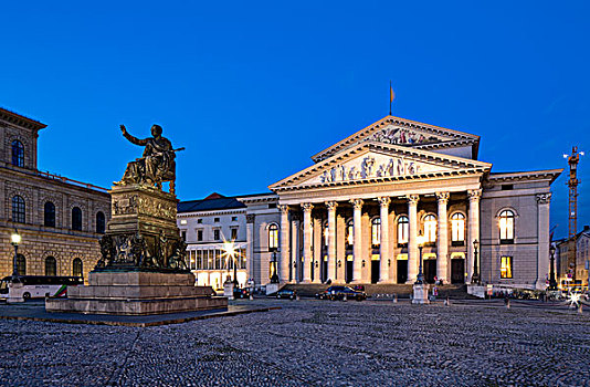 巴伐利亚,剧院,建造,1818年,晚上,慕尼黑,上巴伐利亚,德国,欧洲