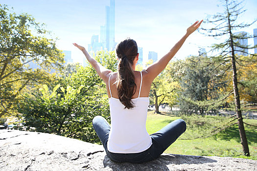 女人,瑜伽练习,中央公园,纽约