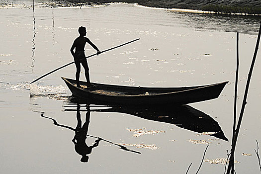 渔民,排,船,靠近,区域,库尔纳市,孟加拉,一月,2007年