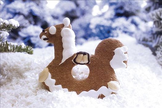 姜饼,摇摆木马,人造,冬季风景