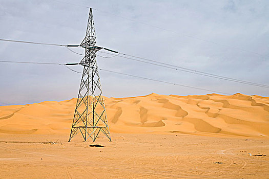 高压,电线,利比亚沙漠,靠近,利比亚,北非,非洲