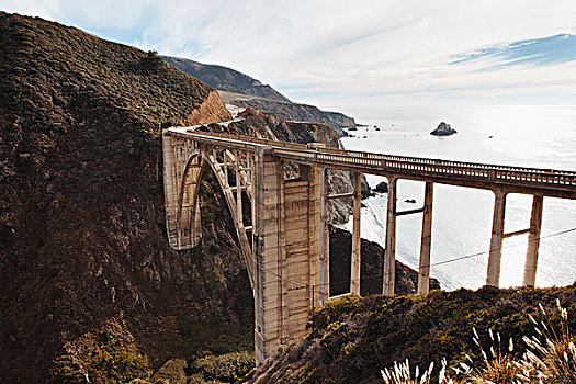 桥,山地,海岸线,大,加利福尼亚,美国