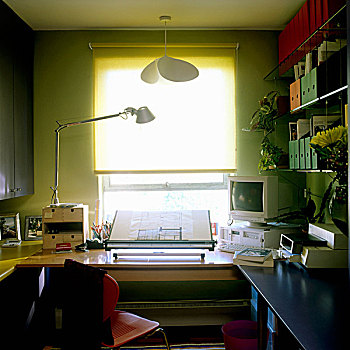 绿色,闪闪发光,亮光,学习,台灯,书桌,百叶窗,窗户