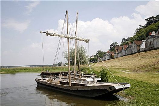 泛舟,卢瓦尔河,传统,木船,卢瓦尔河畔肖蒙,法国,欧洲