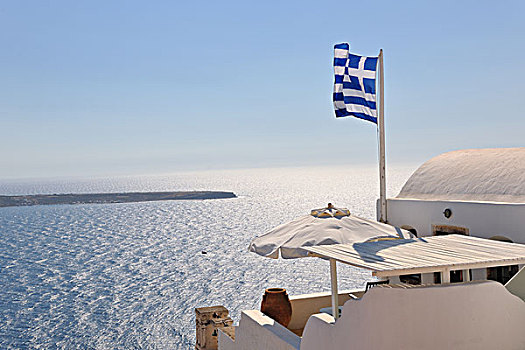 希腊,旗帜,风,白天,蓝色背景