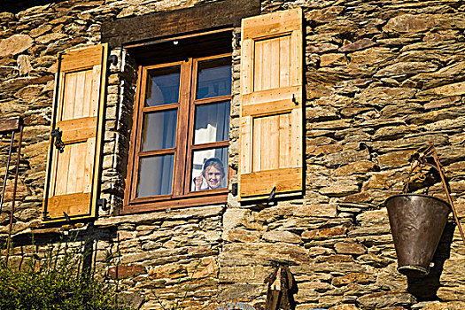 女孩,窗户,农场,靠近,塞文山脉,法国,欧洲
