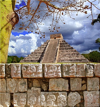 奇琴伊察,墙壁,头骨,库库尔坎金字塔