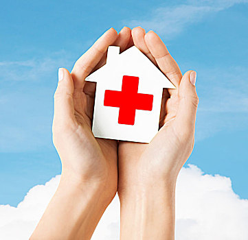 卫生保健,医疗,慈善,概念,拿着,白色,纸,房子,红十字,标识