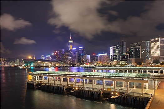 香港,中心,渡轮,码头,夜晚