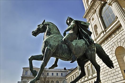 骑马雕像,学院,艺术,慕尼黑,巴伐利亚,德国,欧洲