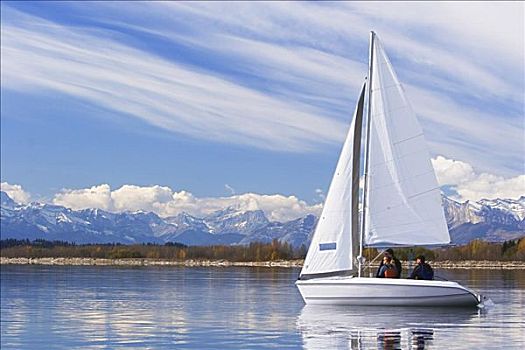 男人,帆船,灵异,湖,艾伯塔省,加拿大