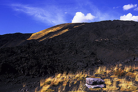 意大利,西西里,山,埃特纳火山,火山口,斜坡,老,熔岩流