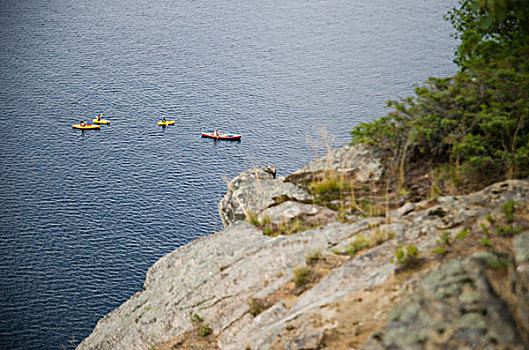 皮划艇,远景,湖,岩石,悬崖