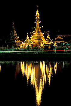 泰国,儿子,寺院,反射,康巴,湖