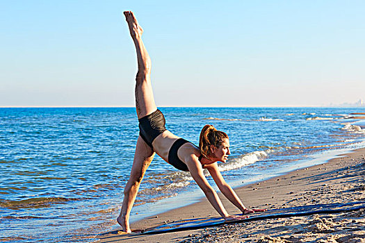 瑜珈,锻炼,训练,户外,海滩,沙子