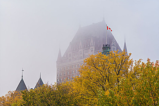 加拿大,魁北克,魁北克城,夫隆特纳克城堡,酒店,雾,秋天