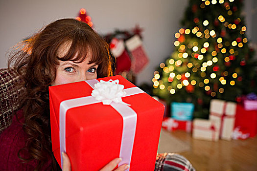 红发,展示,礼物,扶手椅,圣诞节