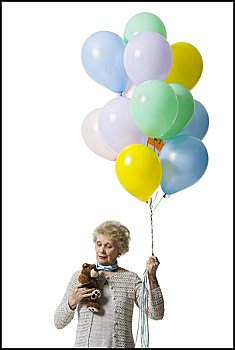 老女人,拿着,气球