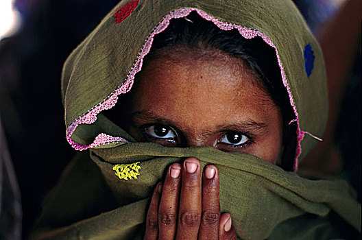 女孩,脸,头巾,乡村,省,巴基斯坦,七月,2005年