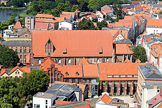 屋顶,风景,塔,教堂,老城,施特拉尔松,梅克伦堡前波莫瑞州,德国,欧洲