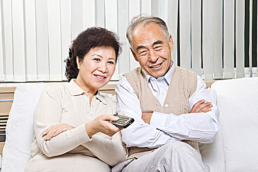 老人,亚洲人,坐,夫妇,沙发,客厅,中国,亚洲