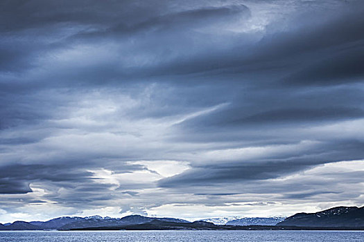 深蓝,风暴,云,上方,山,空,挪威,海景