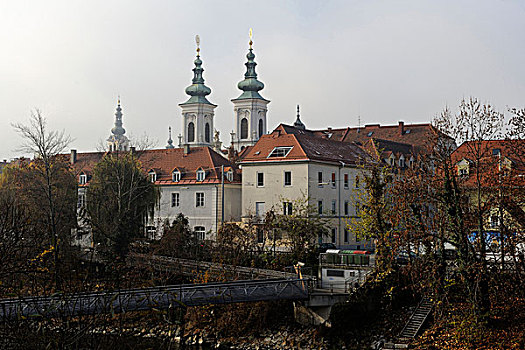 塔,后面的,低层建筑,格拉茨,施蒂利亚州,奥地利
