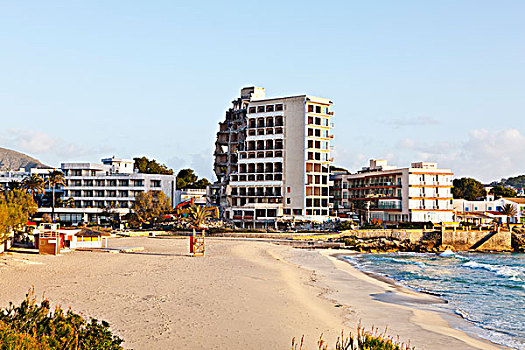 海滩,建筑,毁坏,马略卡岛,西班牙