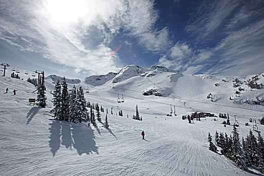 滑雪缆车,滑雪,山,惠斯勒山,不列颠哥伦比亚省,加拿大