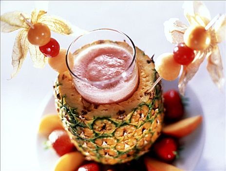 果味,草莓,鸡尾酒,玻璃杯,菠萝