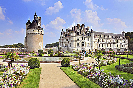 舍农索城堡,法国,城堡,靠近,小,乡村,卢瓦尔河谷,建造,15-16岁,世纪,旅游胜地